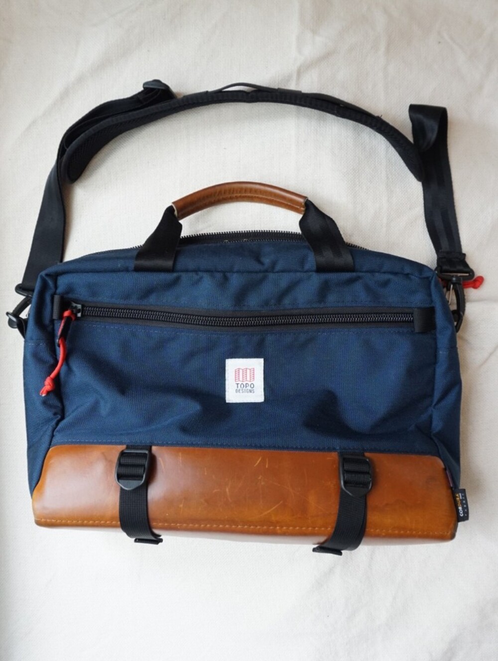 Topo Designs Commuter Briefcase Backpack - Navy/Brown Leather